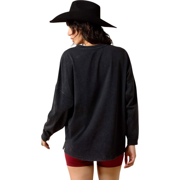 2026 Ariat Dames Canvas Oversized Langslees T-Shirt 10079483 - Black Acid Wash